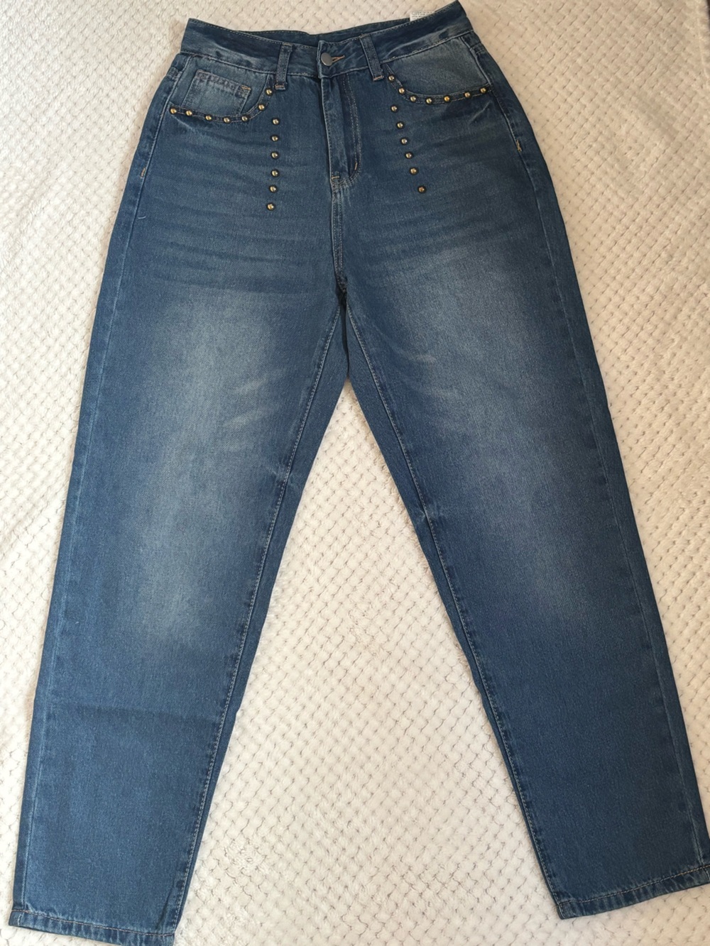 SHEIN Dark Blue Skinny Jeans with Stud Detail
